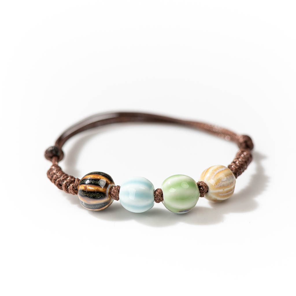 Bohemian Adjustable Ceramic Beads Bracelet Earthy & Multicolor Porcelain Beads